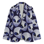 Grey Alien Face Pattern Print Men's Blazer