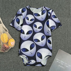 Grey Alien Face Pattern Print Men's Bodysuit