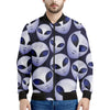 Grey Alien Face Pattern Print Men's Bomber Jacket