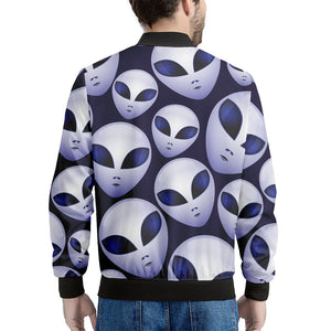 Grey Alien Face Pattern Print Men's Bomber Jacket