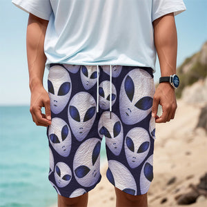 Grey Alien Face Pattern Print Men's Cargo Shorts