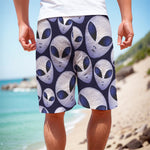 Grey Alien Face Pattern Print Men's Cargo Shorts