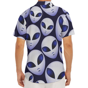 Grey Alien Face Pattern Print Men's Deep V-Neck Shirt