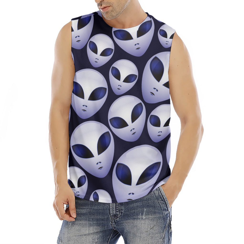 Grey Alien Face Pattern Print Men's Fitness Tank Top