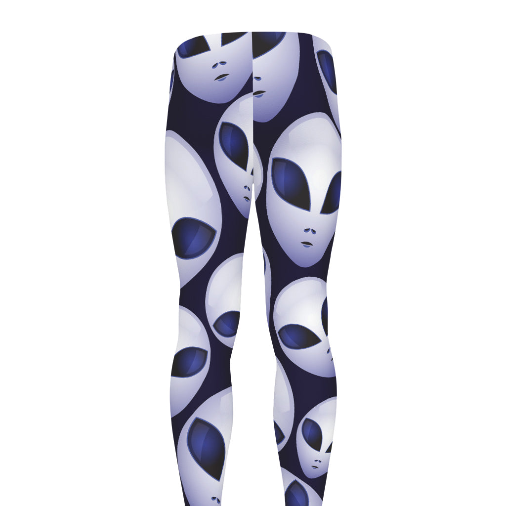 Grey Alien Face Pattern Print Men's leggings