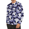 Grey Alien Face Pattern Print Men's Long Sleeve Rash Guard