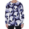 Grey Alien Face Pattern Print Men's Long Sleeve T-Shirt