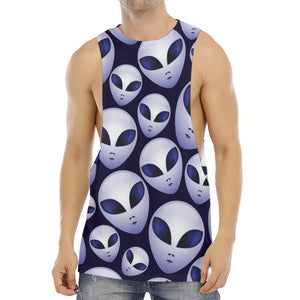 Grey Alien Face Pattern Print Men's Muscle Tank Top