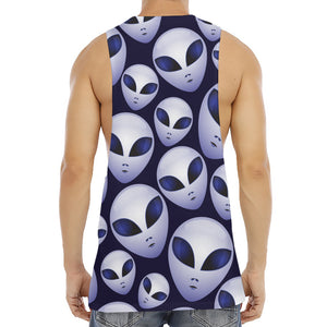 Grey Alien Face Pattern Print Men's Muscle Tank Top