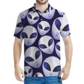 Grey Alien Face Pattern Print Men's Polo Shirt