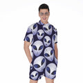 Grey Alien Face Pattern Print Men's Romper