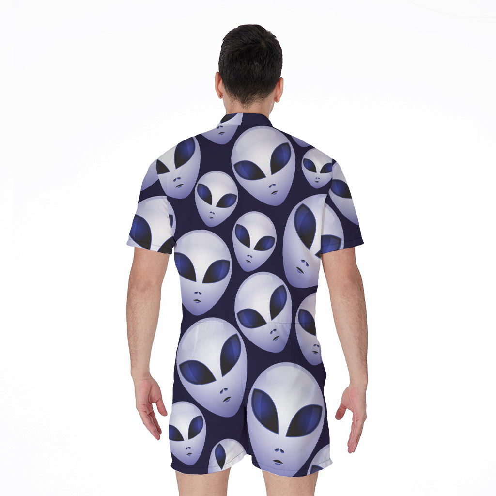 Grey Alien Face Pattern Print Men's Rompers