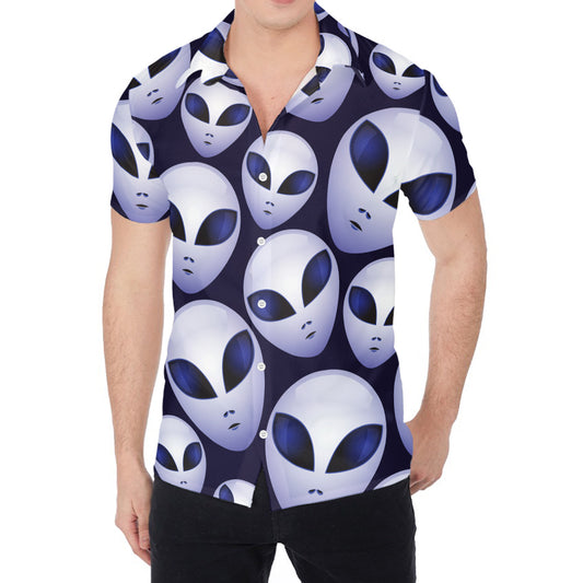 Grey Alien Face Pattern Print Men's Shirt
