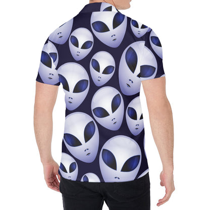 Grey Alien Face Pattern Print Men's Shirt