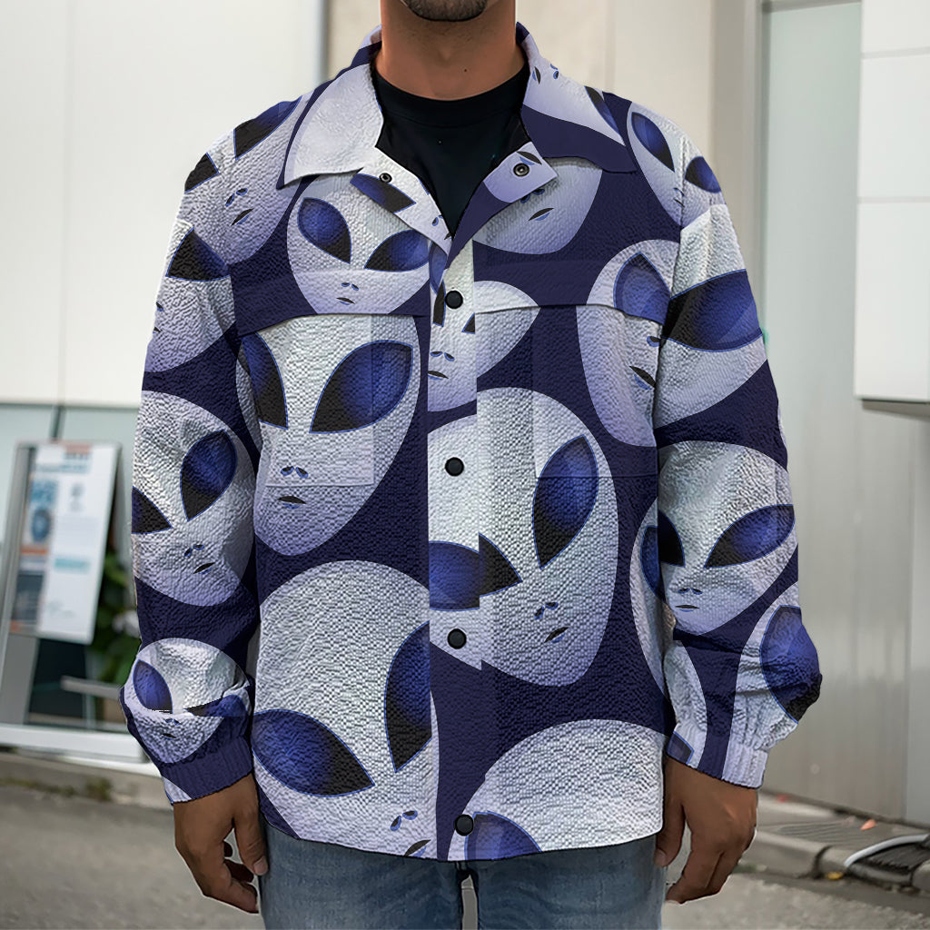 Grey Alien Face Pattern Print Men's Shirt Jacket