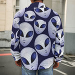 Grey Alien Face Pattern Print Men's Shirt Jacket