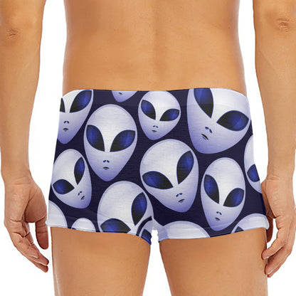 Grey Alien Face Pattern Print Men's Short Boxer Briefs