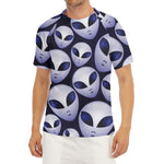 Grey Alien Face Pattern Print Men's Short Sleeve Rash Guard