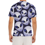 Grey Alien Face Pattern Print Men's Short Sleeve Rash Guard