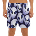 Grey Alien Face Pattern Print Men's Split Running Shorts