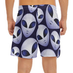 Grey Alien Face Pattern Print Men's Split Running Shorts