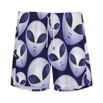 Grey Alien Face Pattern Print Men's Sports Shorts