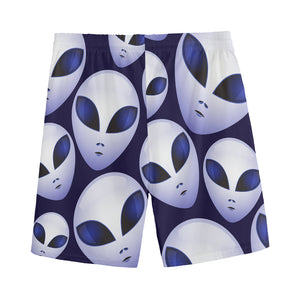 Grey Alien Face Pattern Print Men's Sports Shorts