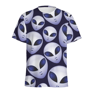 Grey Alien Face Pattern Print Men's Sports T-Shirt