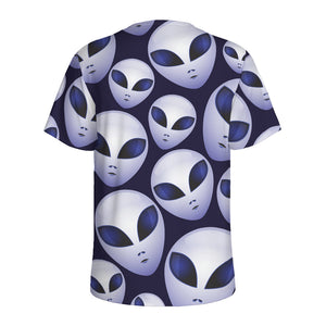 Grey Alien Face Pattern Print Men's Sports T-Shirt