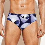 Grey Alien Face Pattern Print Men's Swim Briefs