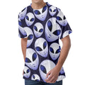 Grey Alien Face Pattern Print Men's Velvet T-Shirt