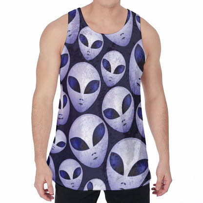 Grey Alien Face Pattern Print Men's Velvet Tank Top