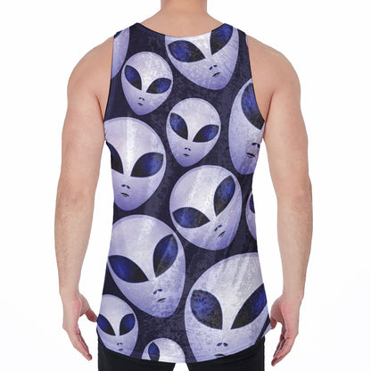 Grey Alien Face Pattern Print Men's Velvet Tank Top