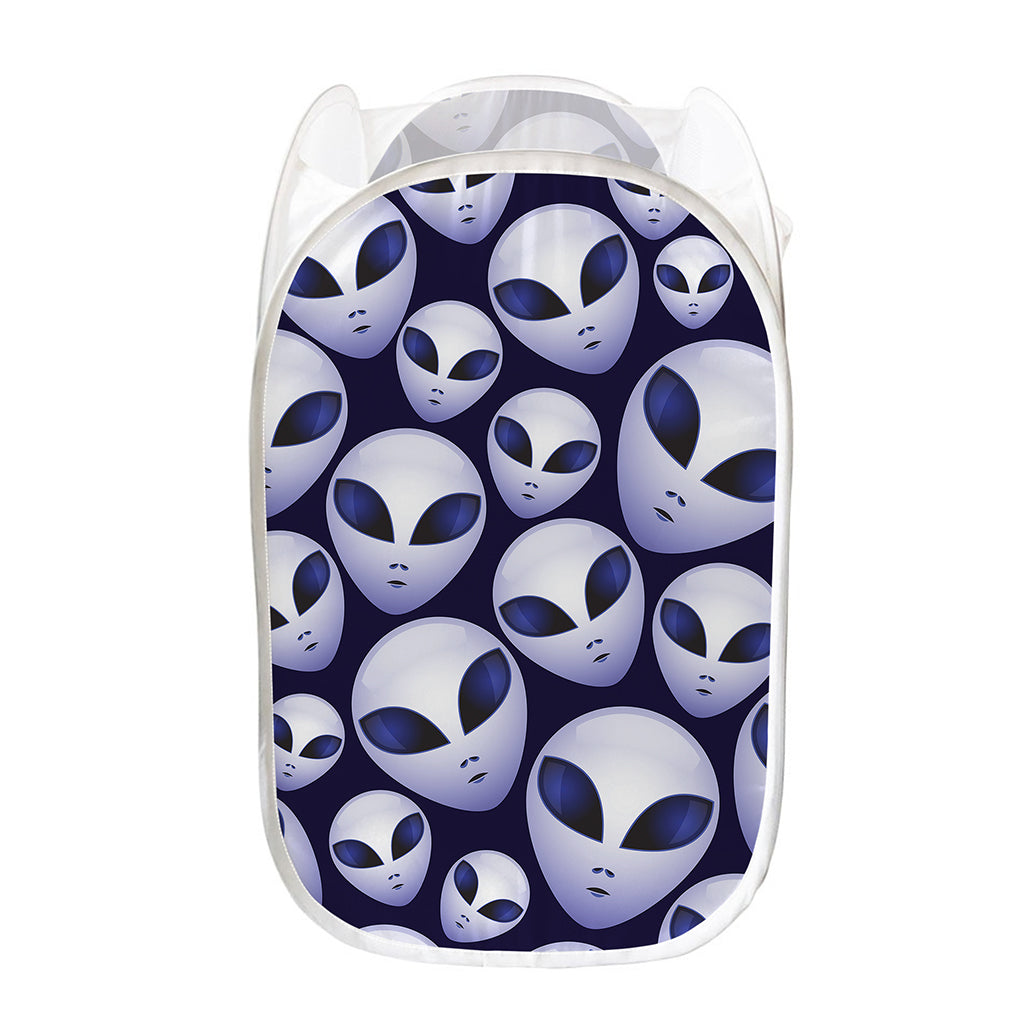 Grey Alien Face Pattern Print Mesh Laundry Hamper