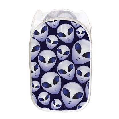 Grey Alien Face Pattern Print Mesh Laundry Hamper