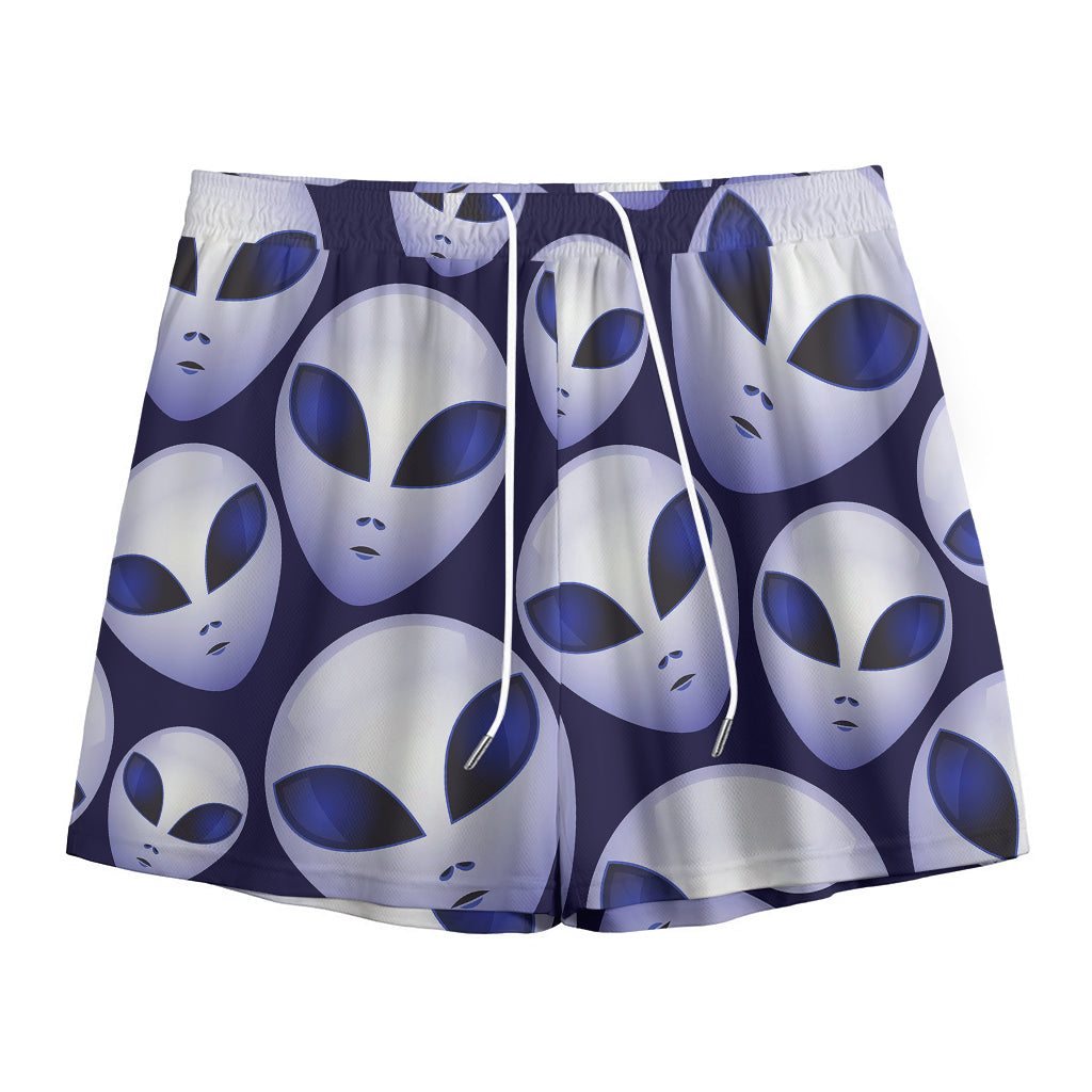 Grey Alien Face Pattern Print Mesh Shorts