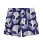 Grey Alien Face Pattern Print Mesh Shorts