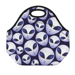 Grey Alien Face Pattern Print Neoprene Lunch Bag