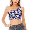 Grey Alien Face Pattern Print One Shoulder Crop Top