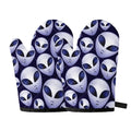 Grey Alien Face Pattern Print Oven Mitts