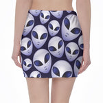 Grey Alien Face Pattern Print Pencil Mini Skirt