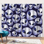 Grey Alien Face Pattern Print Pencil Pleat Curtains