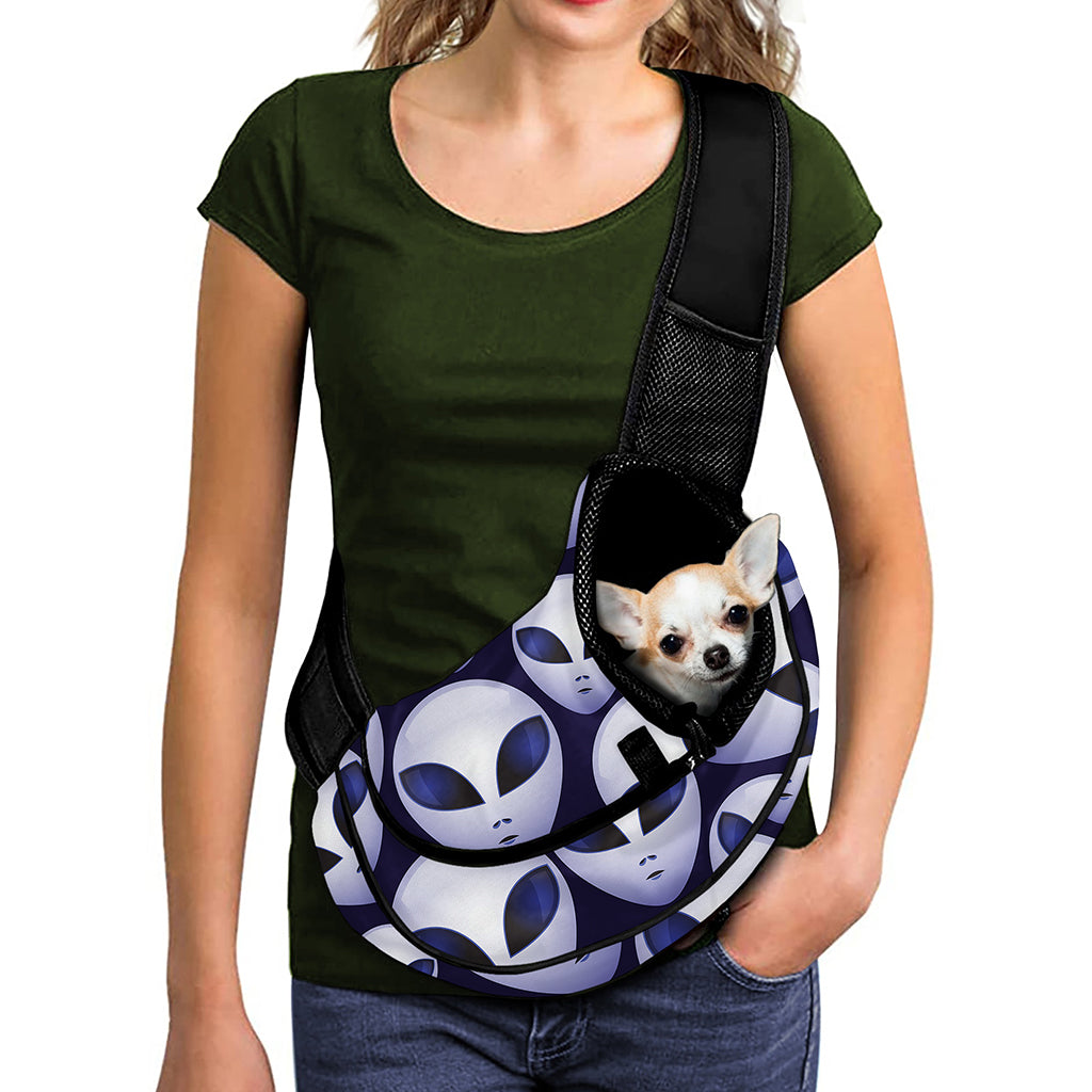 Grey Alien Face Pattern Print Pet Sling Carrier