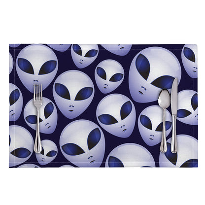 Grey Alien Face Pattern Print Placemat