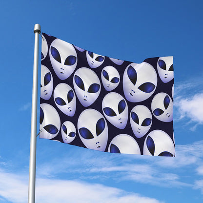 Grey Alien Face Pattern Print Polyester Flag