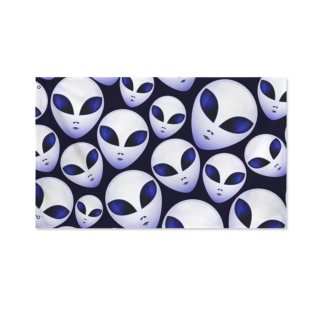 Grey Alien Face Pattern Print Polyester Flag