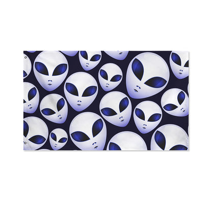 Grey Alien Face Pattern Print Polyester Flag