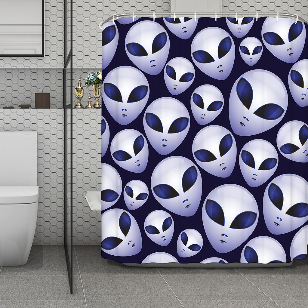 Grey Alien Face Pattern Print Polyester Shower Curtain