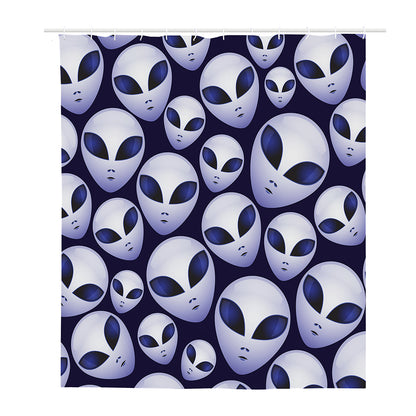 Grey Alien Face Pattern Print Polyester Shower Curtain