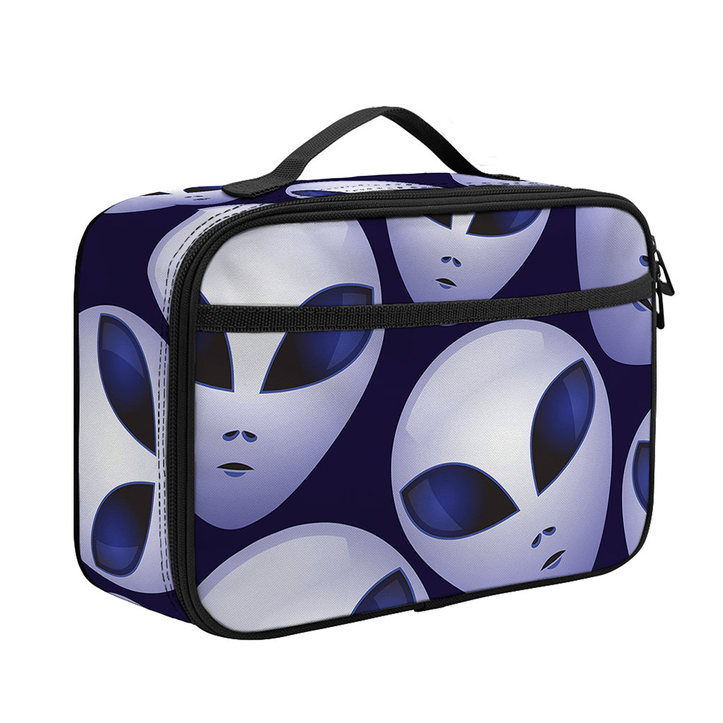 Grey Alien Face Pattern Print Portable Lunch Bag